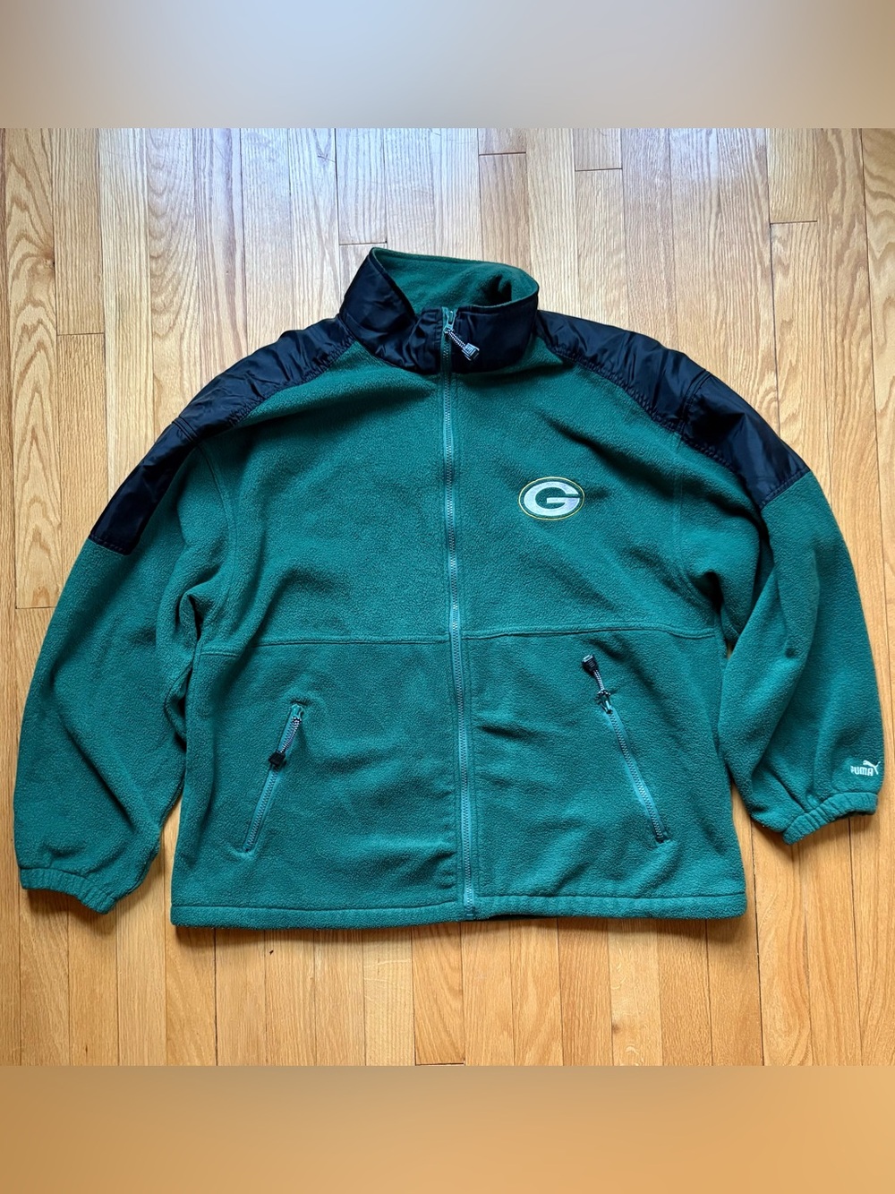 Vintage Green Bay Packers Puma Men’s Full Zip Fleece Jacket XL Green Black